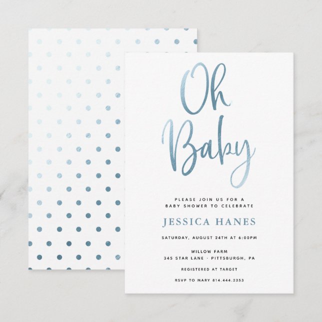 Åh Baby blue inbjudan till babybabyskor (Fram/baksida)