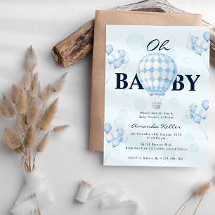 Åh Baby blue inbjudan till babybabyskor med ballon
