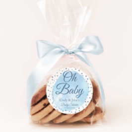 Åh Baby blue Måne & Stars Baby Shower-etikett Runt Klistermärke