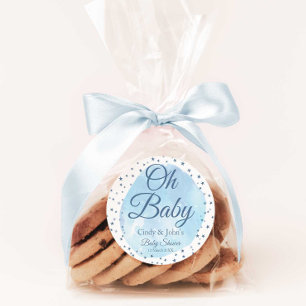 Åh Baby blue Måne & Stars Baby Shower-etikett Runt Klistermärke