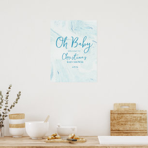 Åh Baby blue Marble Välkomstmärkets skum Poster