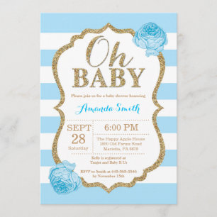 Åh Baby blue och Guld Baby Shower-inbjudan Inbjudningar