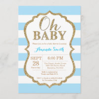 Åh Baby blue och Guld Baby Shower-inbjudan