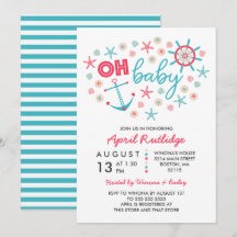 Åh Baby blue och Red Nautical Baby Shower
