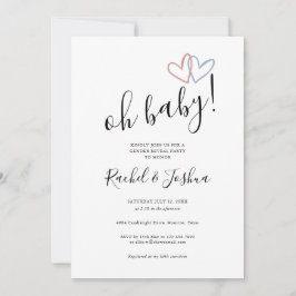 Åh Baby blue och Rosa Hearts Gender Reveal Party Inbjudningar