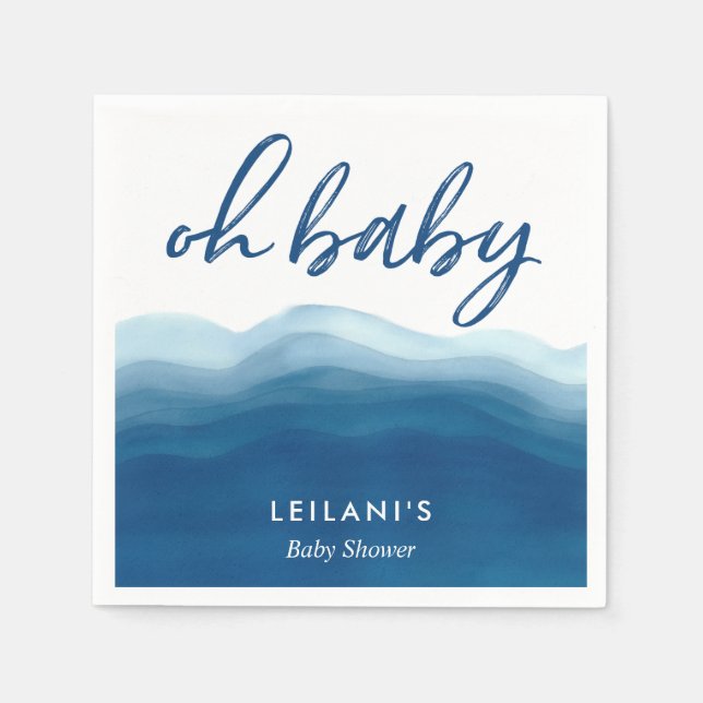 Åh Baby blue Ombre Watercolor Wave Baby Shower Pappersservett (Framsidan)