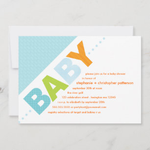 Åh Baby blue Orange Modern babyskö Inbjudningar