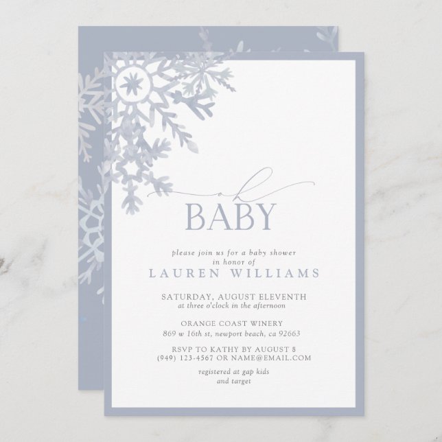 Åh Baby blue snöflake, vattenfärgsbabyskor (Fram/baksida)