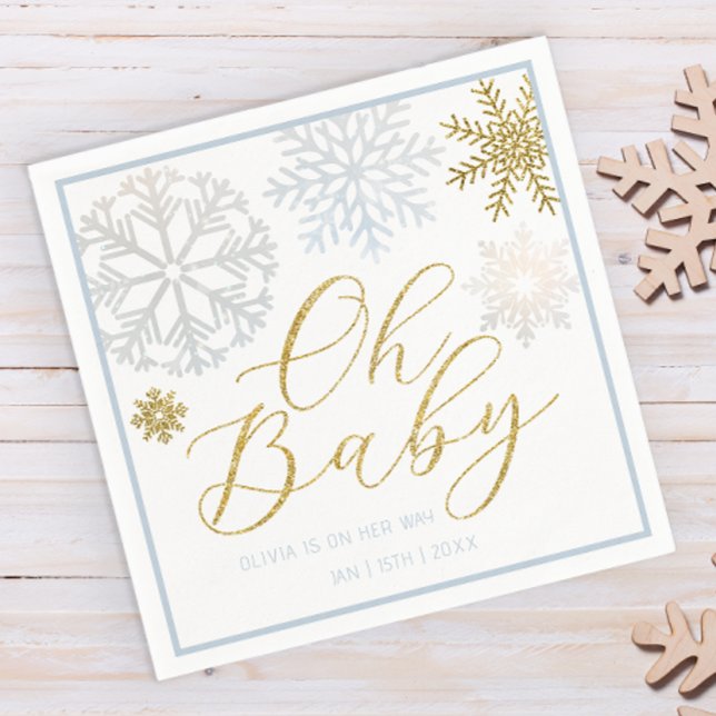 Åh Baby blue soppomskakare Napkins Pappersservett (Winter wonderland baby shower paper napkins)