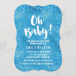 Åh Baby blue vattenfärgsbabyskal Inbjudningar
