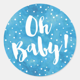 Åh Baby blue vattenfärgsbabyskal Runt Klistermärke