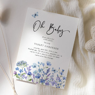 Åh Baby Blue Wildflower Babyfirande Inbjudningar