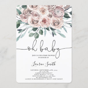 Åh Baby boho chic blommigt ro Baby Shower Girl Inbjudningar
