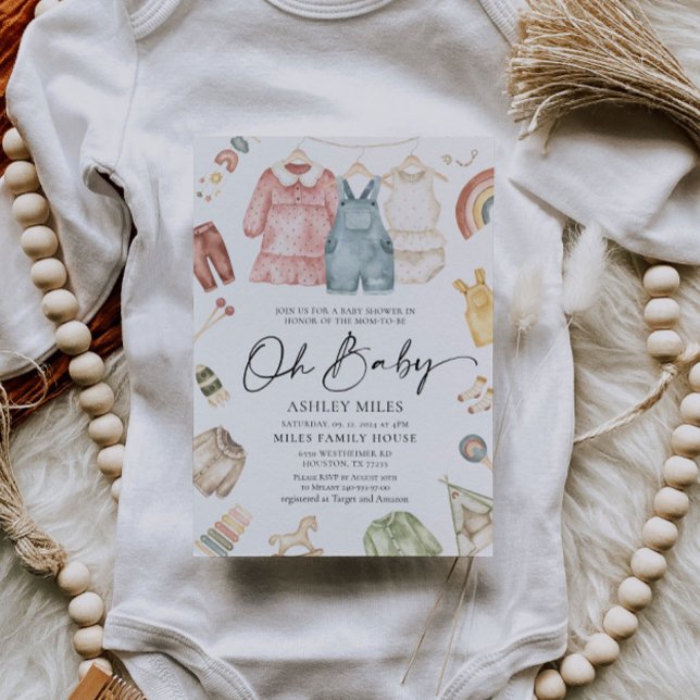 Åh Baby Boho Clothes Baby Shower-inbjudan Inbjudningar (Skapare uppladdad)