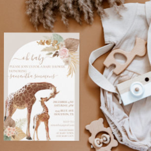 Åh Baby Boho Tropisk Giraff Bebis Shower Inbjudningar