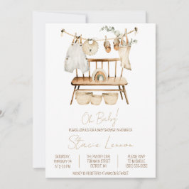 Åh Baby! Boho, Unisex, Clothesline Baby Shower Inbjudningar