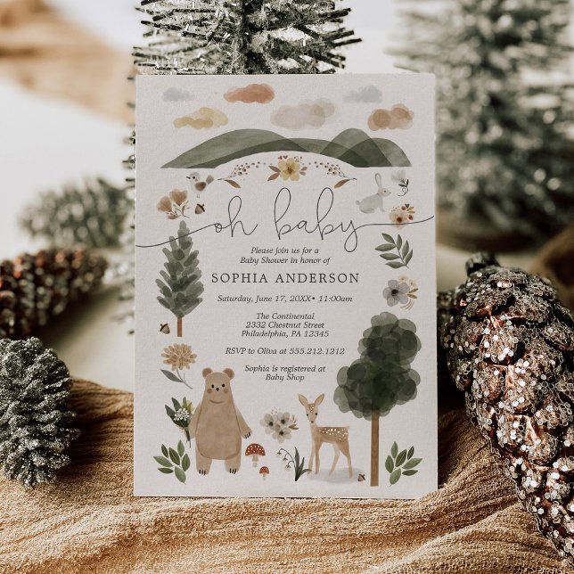 Åh Baby Boho Woodland Baby Shower-inbjudningskort Inbjudningar (Skapare uppladdad)