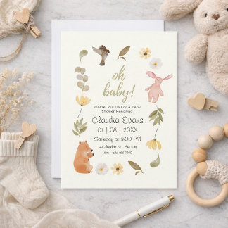 Åh Baby Boho Woodland Citrus Gul baby shower Inbjudningar