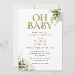 Åh Baby Botanisk Grönska Guld Bebis Bebis Shower Inbjudningar