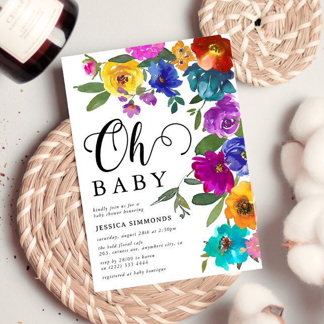Åh Baby Bright & Bold Blommor Barnkalas Inbjudningar (Skapare uppladdad)