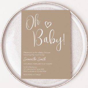 Åh Baby Brown minimalistisk babystövel Inbjudningar