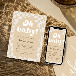 Åh Baby! Brun kontrollerad Gingham Babydusch Inbjudningar