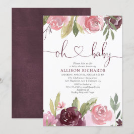 Åh baby  burgundisk flickdusch blommigt inbjudningar
