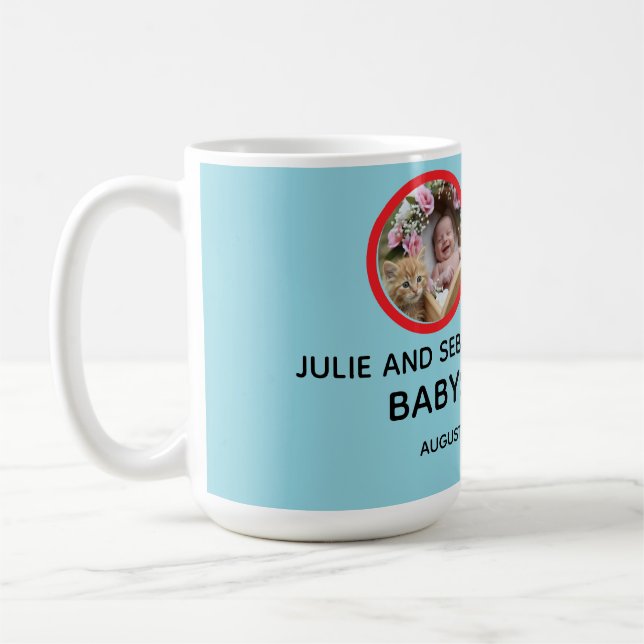 Åh Baby Cat Bild Baby Shower Blå Kaffemugg (Vänster)