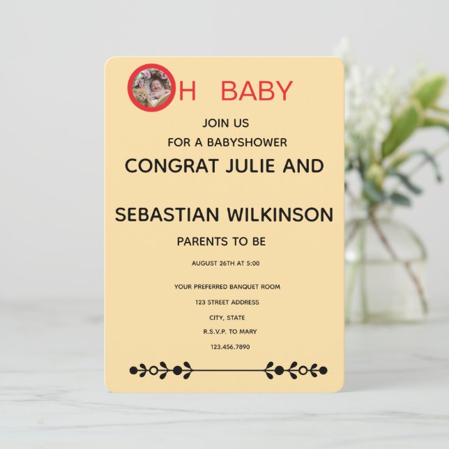 Åh Baby Cat Bild Baby Shower Ecru Inbjudningar (Stående Fram)