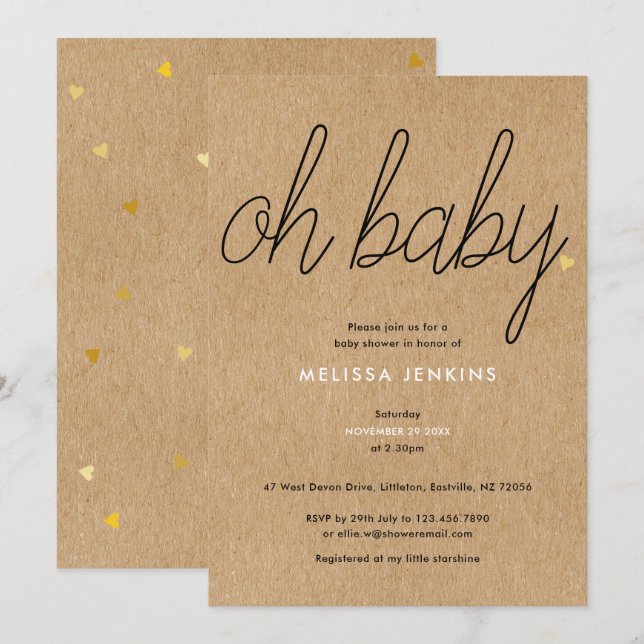 Åh Baby Chic Script Baby Shower / Sprinkle Rustik Inbjudningar (Fram/baksida)
