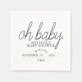 Åh Baby Chic Script Guld Hjärt Baby Shower Pappersservett