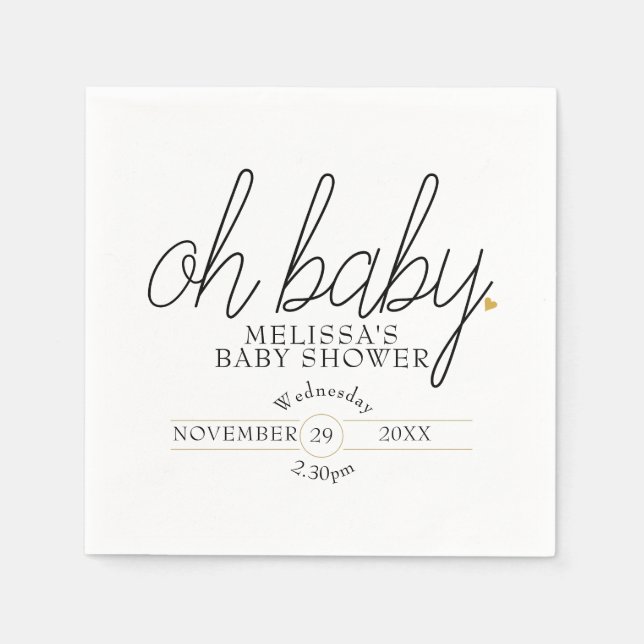 Åh Baby Chic Script Guld Hjärt Baby Shower Pappersservett (Framsidan)