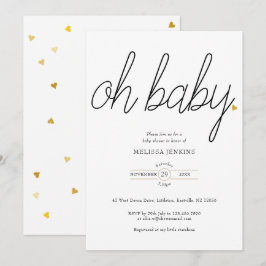 Åh Baby Chic Script Guld Kärlek Hjärt Baby Shower Inbjudningar