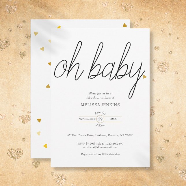 Åh Baby Chic Script Guld Kärlek Hjärt Baby Shower Inbjudningar (Oh Baby Chic Script Gold Love Heart Baby Shower Invitation)