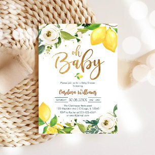 Åh Baby Citron Blommig Bebis Shower Inbjudan