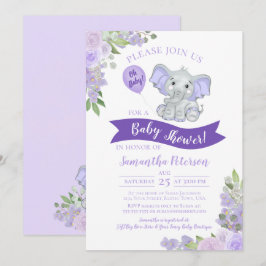 Åh Baby! Cute Elephant Lila Blommigt Baby Shower Inbjudningar