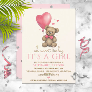 Åh Baby, det är en flicka Nalle Baby Shower Inbjudningar