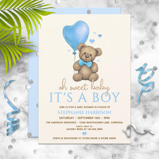 Åh Baby, det är en pojk Nalle Baby Shower Inbjudningar