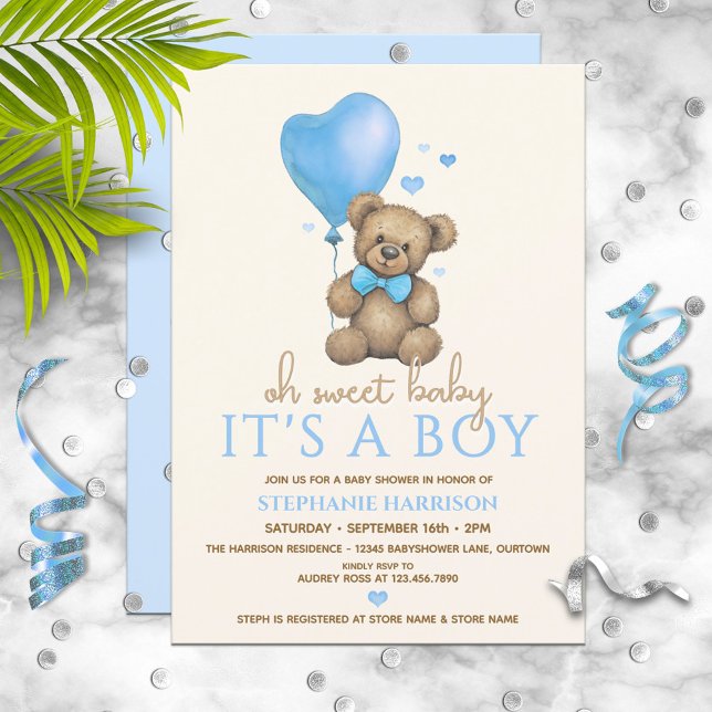 Åh Baby, det är en pojk Nalle Baby Shower Inbjudningar (Skapare uppladdad)