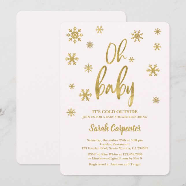 Åh Baby Det är kall utanför babyskidflicka Inbjudningar (Fram/baksida)