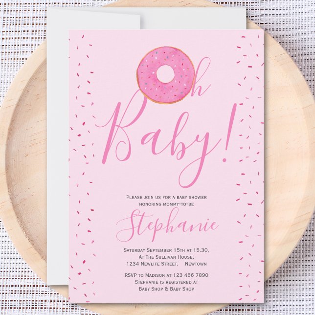 Åh Baby Donut Rosa Girl Girl Girl Shower-inbjudan Inbjudningar (Skapare uppladdad)