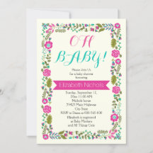 Åh Baby duscha aqua, rosa modern blommigt gräns