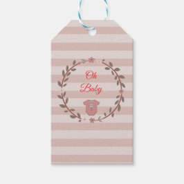 Åh Baby Dusty Rose Blush Rosa Ränder Flickas Dusch Presentetikett