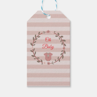 Åh Baby Dusty Rose Blush Rosa Ränder Flickas Dusch Presentetikett