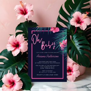 Åh Baby Electric Neon Rosa Tropical Baby Shower Inbjudningar