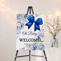 Åh Baby! Elegant Blommigt Blue Bow Baby Shower