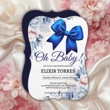 Åh Baby! Elegant Blommigt Blue Bow Baby Shower