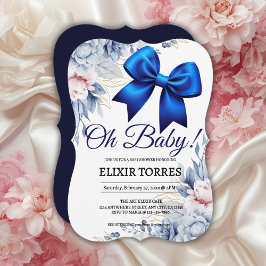 Åh Baby! Elegant Blommigt Blue Bow Baby Shower Inbjudningar