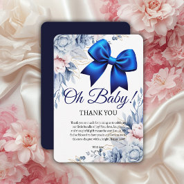 Åh Baby! Elegant Blommigt Blue Bow Baby Shower Tack Kort