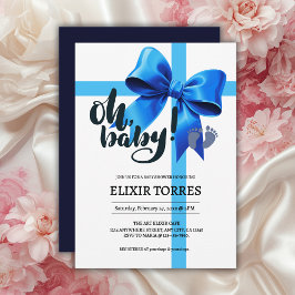 Åh Baby! Elegant Blue Bow Baby Shower Inbjudningar
